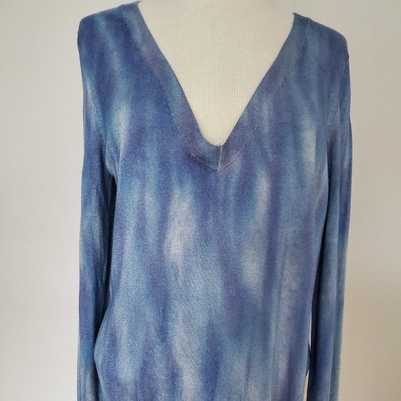 Soft lightweight Sweater navy blue gray purple stripe med L unisex striped dyed - Picture 1 of 5